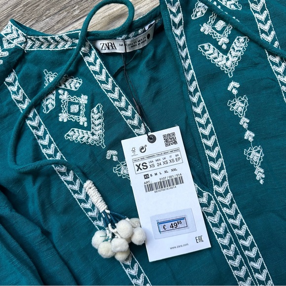 Teal Embroidered Maxi Dress with tassels - Picture 6 of 7